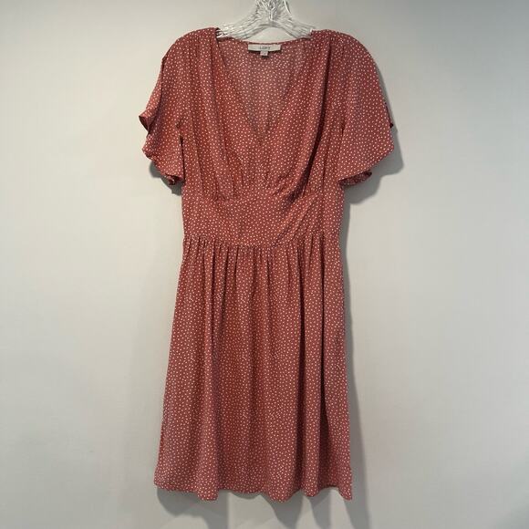 NWT LOFT Short Sleeve Sundress w Pockets Pink White Polka Dot Sz 2 - Picture 1 of 8